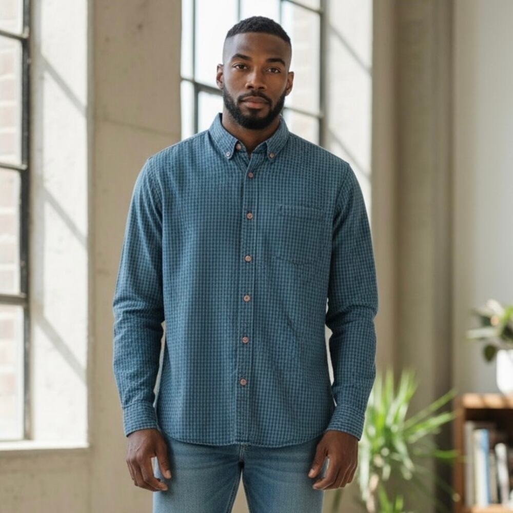 Marine Layer Blue Teal Check Button-Down Shirt